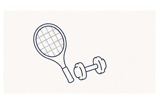 Tennisschläger und Hantel als Symbol für Sport und Hobby